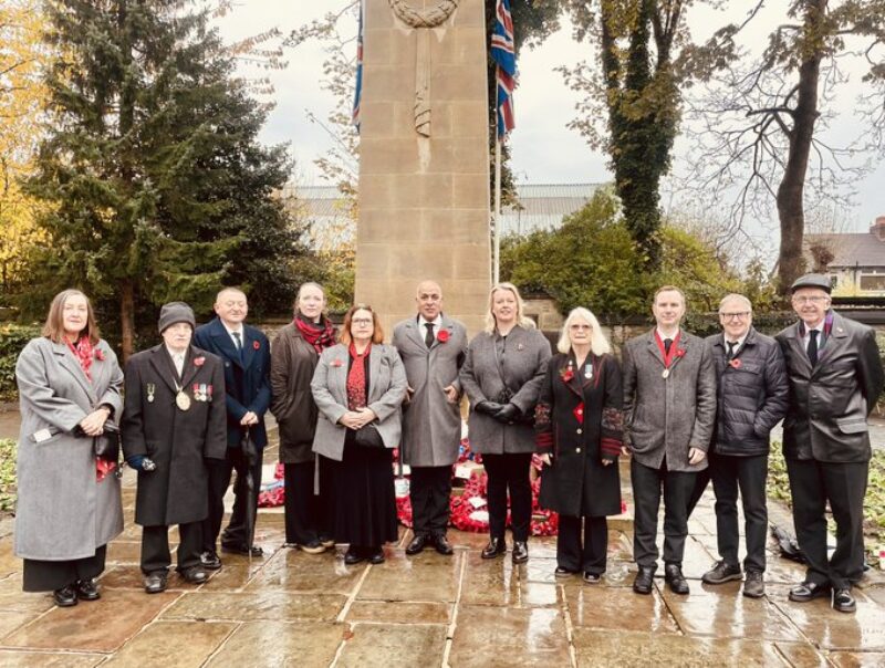 Cllr Tom Ross pictured with Labour councillors at the annual Remembrance Sunday Service at the Cenotaph in Stretford.  