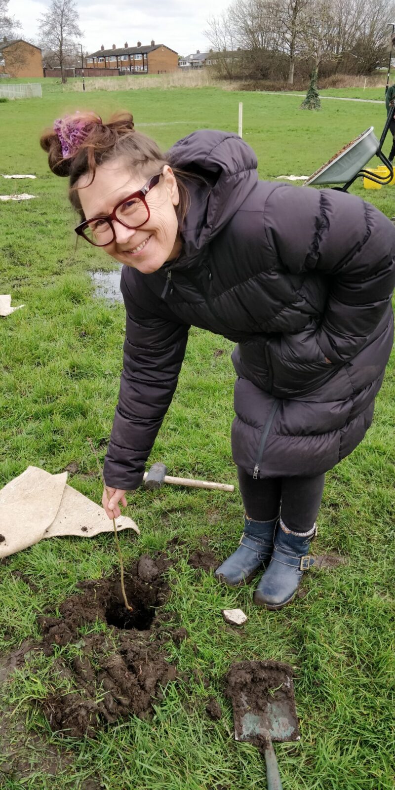 Cllr Jill Axford pictured tree planting at Kingsway Park.