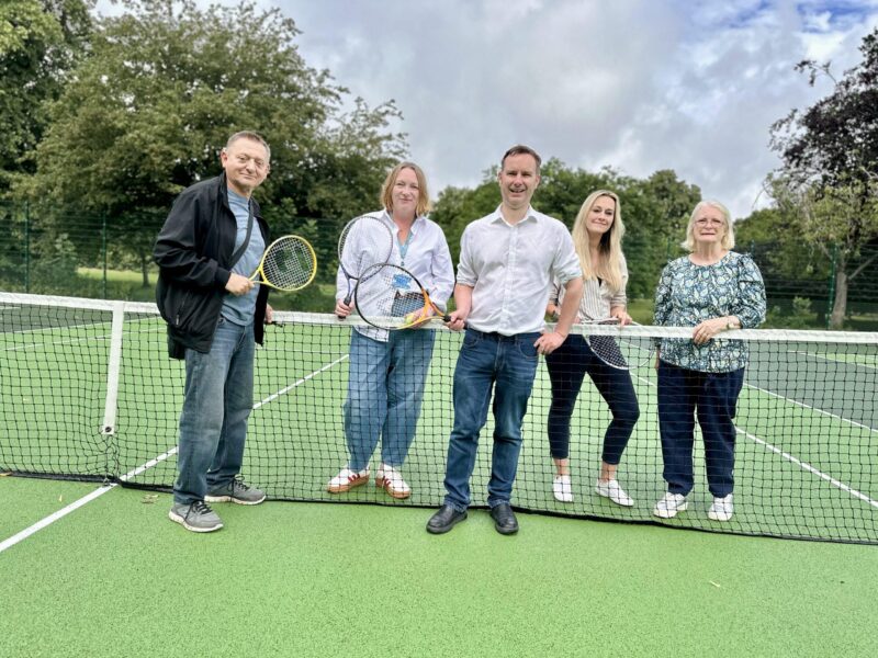 Tom with Cllr Eve Parker & Longford Ward councillors celebrating the new courts in Longford Park